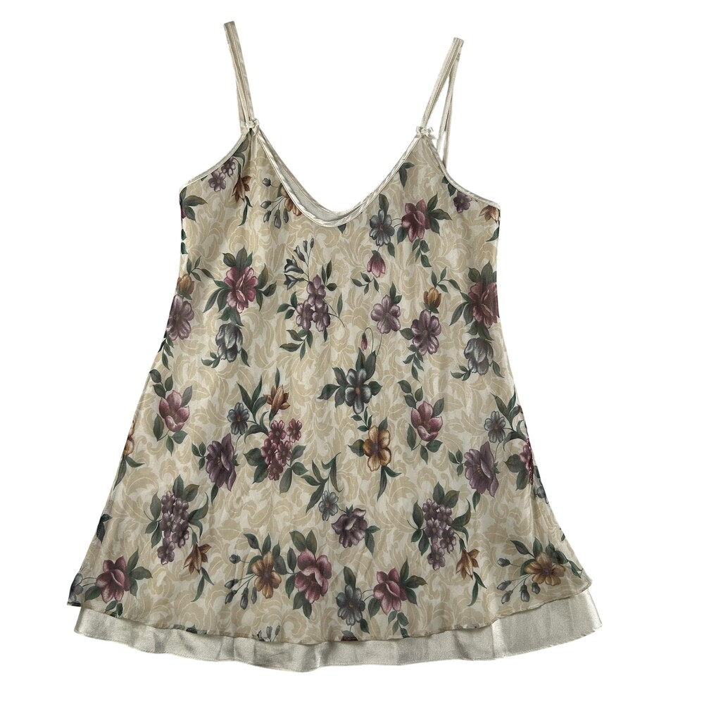 Vintage Dentelle Cami Tank Top Womens Medium Floral Satin Lined Bow Y2K USA